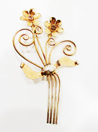 Vintage 1940s Desirable Mid-Century Diamante and Vermeil Floral Pin - Front - Thumbnail