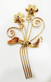 Vintage 1940s Desirable Mid-Century Diamante and Vermeil Floral Pin - Back - Thumbnail