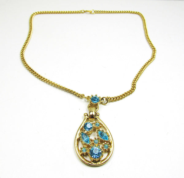Attractive 1950s Vintage Mid-Century Aqua Diamante Pendant Necklace - Front