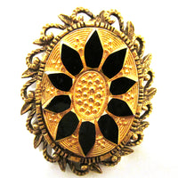 Jewelry, Vintage 1950s Bold Florenza Onyx and Gold Pin - Front - Thumbnail