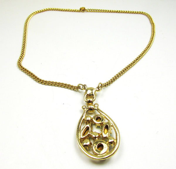 Attractive 1950s Vintage Mid-Century Aqua Diamante Pendant Necklace - Back