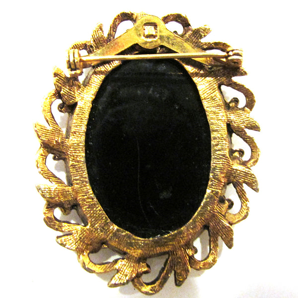 Jewelry, Vintage 1950s Bold Florenza Onyx and Gold Pin - Back
