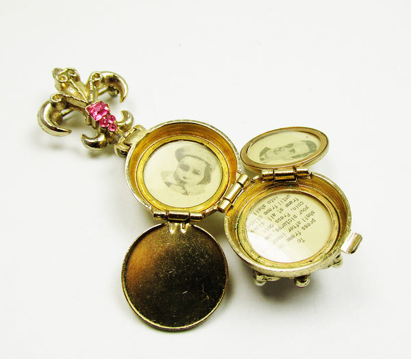 1950s Signed Coro Pegasus Mark Mid-Century Floral Drop Pin Locket - Inside of Locket