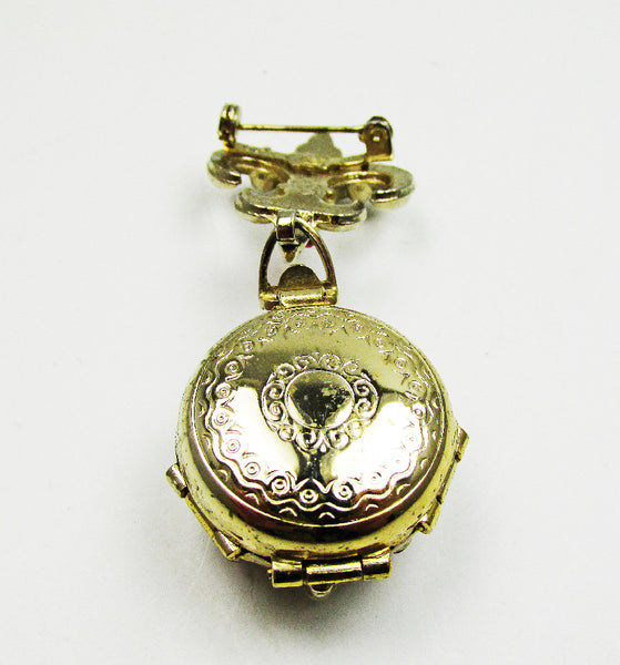 1950s Signed Coro Pegasus Mark Mid-Century Floral Drop Pin Locket - Back