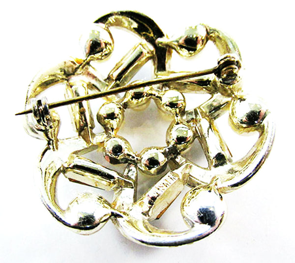 Lisner 1950s Vintage Jewelry Eye-Catching Diamante and Pearl Swirl Pin - Back
