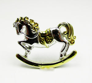 Vintage 1960s Whimsical Danecraft Designer Figural Rocking Horse Pin - Front