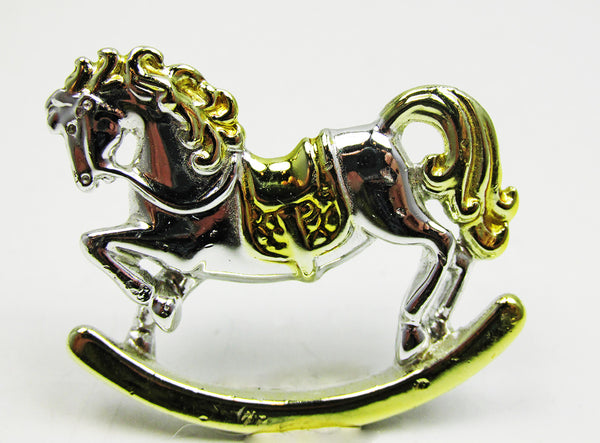 Vintage 1960s Whimsical Danecraft Designer Figural Rocking Horse Pin - Front