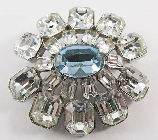 Coro Vintage 1940s Outstanding Clear and Sapphire Rhinestone Pin