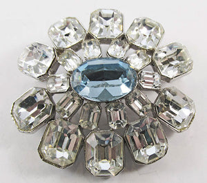 Coro Vintage 1940s Outstanding Clear and Sapphire Rhinestone Pin