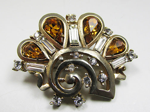 Barclay Vintage Retro 1940s Abstract Topaz Rhinestone Pin