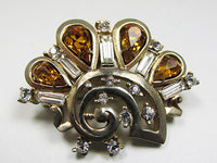 Barclay Vintage Retro 1940s Abstract Topaz Rhinestone Pin - Thumbnail