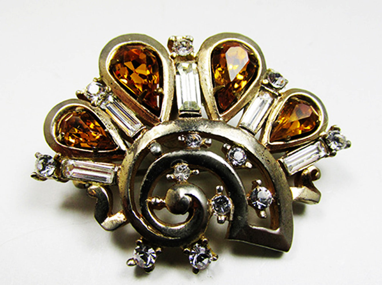 Vintage 1940s Barclay Mid-Century Diamante Costume Jewelry Pin - Front