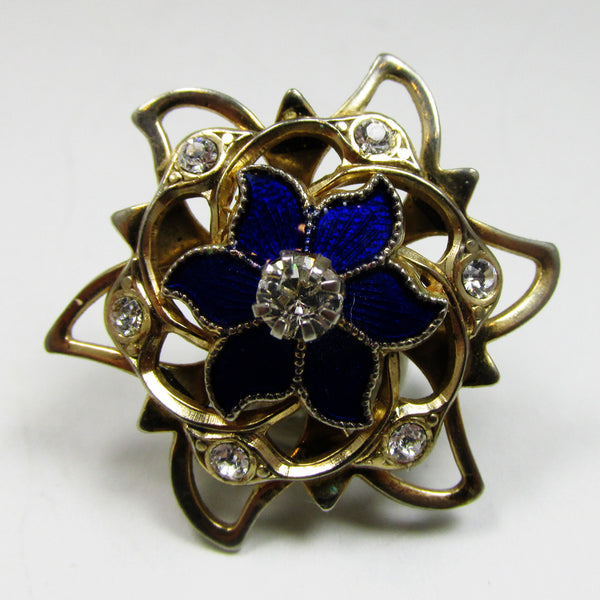 Vintage 1950s Mid-Century Eye-Catching Diamante and Enamel Floral Pin - Front