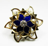Vintage 1950s Mid-Century Eye-Catching Diamante and Enamel Floral Pin - Front - Thumbnail