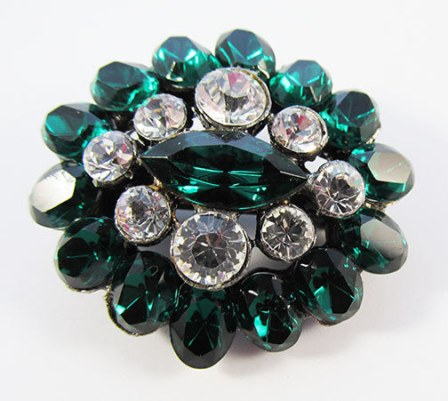 Vintage 1960s Dazzling Retro Emerald Green Oval Rhinestone Pin