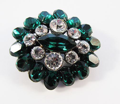 Vintage 1960s Dazzling Retro Emerald Green Oval Rhinestone Pin