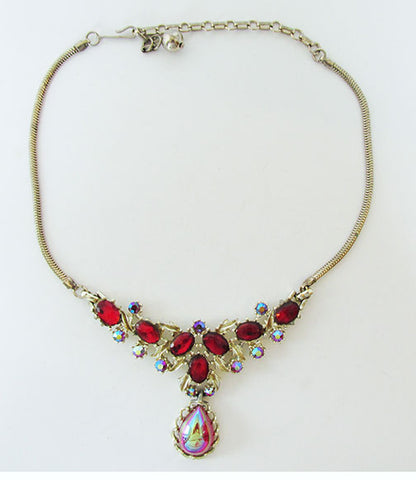 Vintage Mid Century 1950s Flawless Ruby Red Bib Necklace