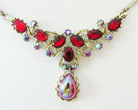 Vintage Mid Century 1950s Flawless Ruby Red Bib Necklace - Thumbnail