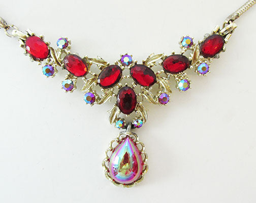 Vintage Mid Century 1950s Flawless Ruby Red Bib Necklace