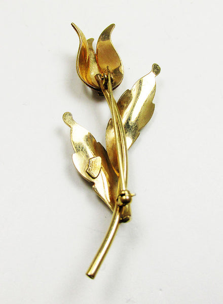 Vintage 1940s Van Dell Gold Filled Designer Tulip Pin - Back