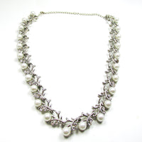 Vintage Jewelry Mid-Century Diamante and Pearl Floral Necklace - Front - Thumbnail