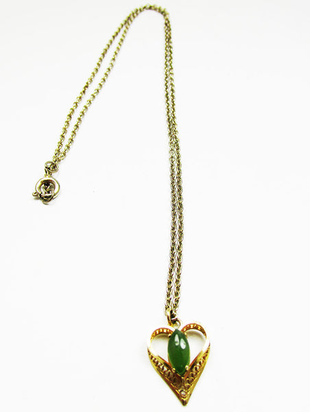 Delicate Vintage 1960s Mid-Century Gemstone Gold-Filled Heart Pendant - Front