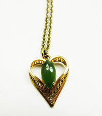 Delicate Vintage 1960s Mid-Century Gemstone Gold-Filled Heart Pendant - Close Up - Thumbnail
