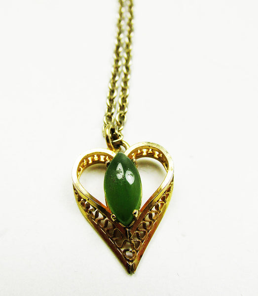 Delicate Vintage 1960s Mid-Century Gemstone Gold-Filled Heart Pendant - Close Up