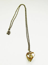 Delicate Vintage 1960s Mid-Century Gemstone Gold-Filled Heart Pendant - Back - Thumbnail