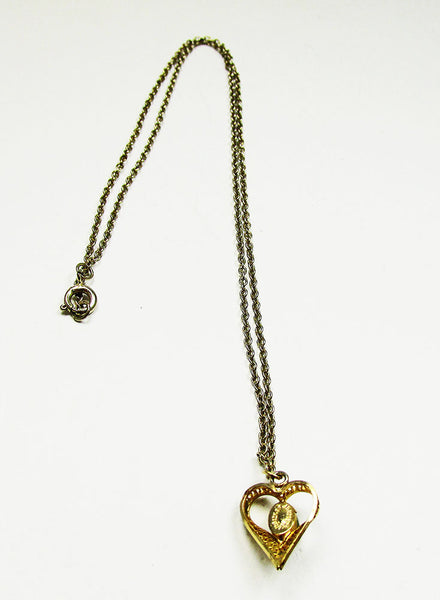 Delicate Vintage 1960s Mid-Century Gemstone Gold-Filled Heart Pendant - Back
