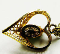 Delicate Vintage 1960s Mid-Century Gemstone Gold-Filled Heart Pendant - Mark - Thumbnail