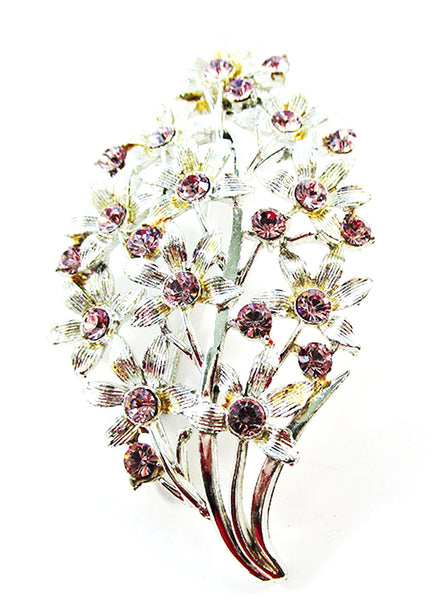 Coro 1950s Vintage Jewelry Pretty Purple Diamante Floral Bouquet Pin - Front