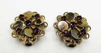 Timeless 1950s Vintage Amethyst Diamante Sparkling Floral Earrings - Front - Thumbnail