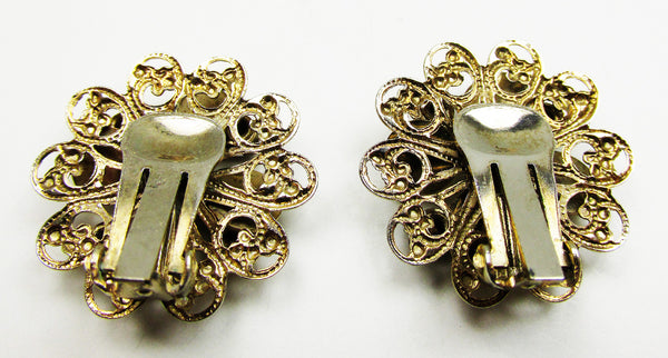 Timeless 1950s Vintage Amethyst Diamante Sparkling Floral Earrings - Back