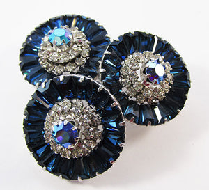 Vintage 1950s Dazzling Sapphire Three Dimensional Floral Pin