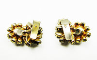 Signed Schoffel Vintage 1950s Designer Diamante Floral Earrings - Back - Thumbnail