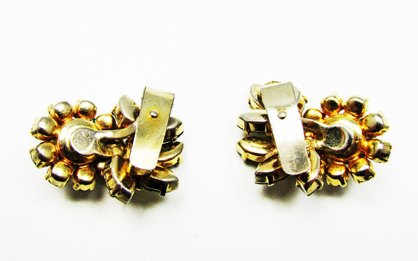 Signed Schoffel Vintage 1950s Designer Diamante Floral Earrings - Back