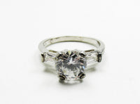 Vintage 1980s Cubic Zirconia and Sterling Solitaire Fashion Ring - Front - Thumbnail