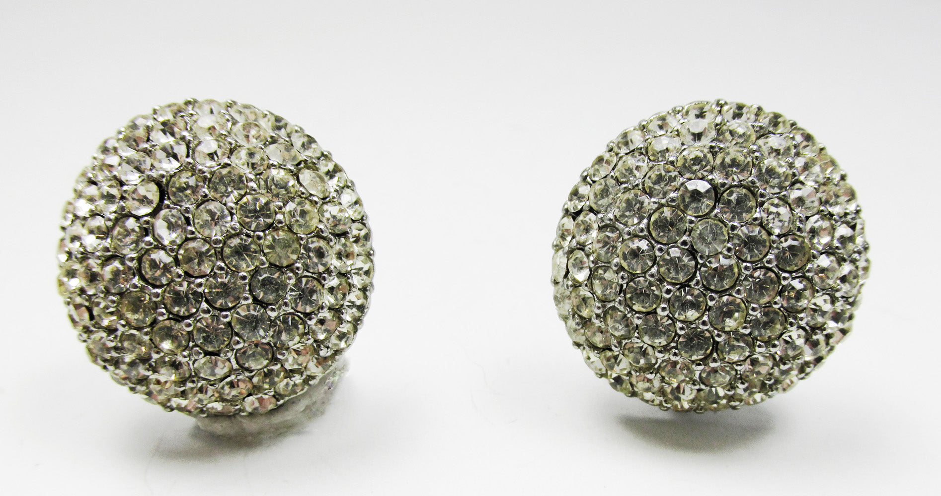 Striking Vintage Mid-Century Sparkling Rhinestone Button Earrings - Front