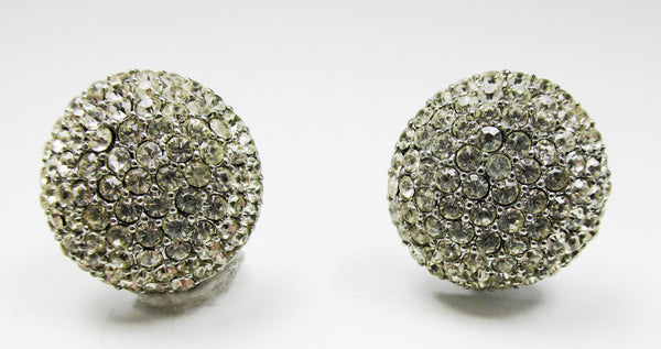 Striking Vintage Mid-Century Sparkling Rhinestone Button Earrings - Front