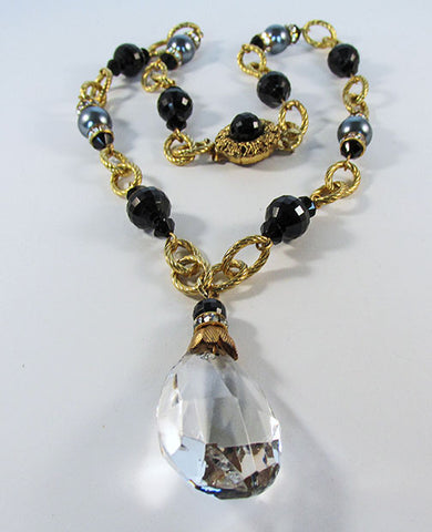 Vintage Stunning Mid-Century Crystal, Bead, and Rhinestone Pendant
