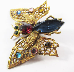 Czechoslovakia Vintage 1930s Delicate Brass Filigree Butterfly Pin