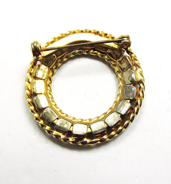 Jewelry Vintage 1960s Gold Multi-Color Rhinestone Circle Pin - Back