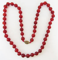 Vintage 1960s Gorgeous Retro Hand Knotted Carnelian Bead Necklace - Thumbnail