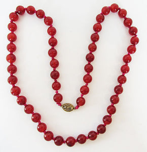 Vintage 1960s Gorgeous Retro Hand Knotted Carnelian Bead Necklace