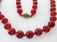 Vintage 1960s Gorgeous Retro Hand Knotted Carnelian Bead Necklace - Thumbnail
