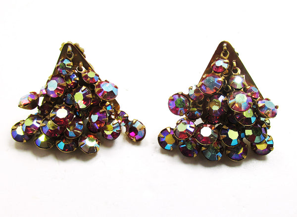 Unique Vintage 1950s Pink Aurora Borealis Rhinestone Earrings - Front