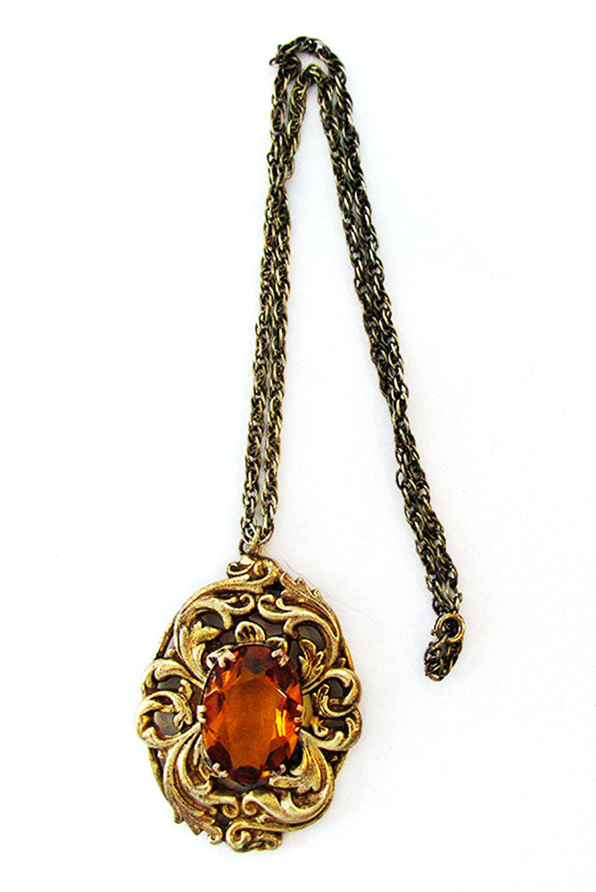 1930s Vintage Jewelry Bold Art Nouveau Style Topaz Diamante Pendant