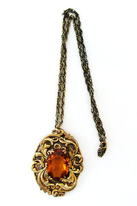 1930s Vintage Jewelry Bold Art Nouveau Style Topaz Diamante Pendant - Front