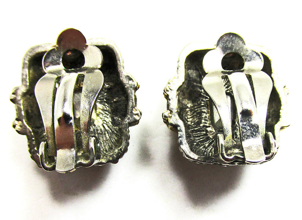 Jewelry, Vintage 1970s Citrine Rhinestone Clip-On Earrings - Back